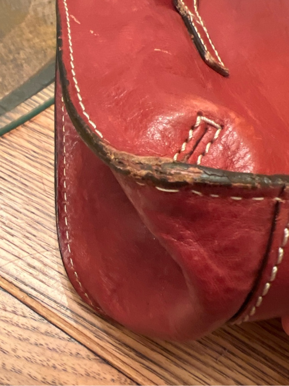 Vintage FOSSIL Sedona Red Saddle Leather Double Handle Handbag Purse - Picture 6 of 14